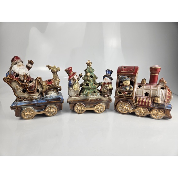 Other - Vintage 3 Piece Stoneglaze Train Christmas Collection‎ Santa Snowmen Stars